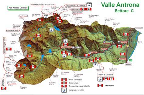 Mappa della Valle Antrona con evidenziati Alpe Cheggio e Cavallo di Ro