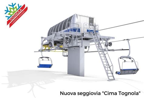 Schema della seggiovia quadriposto Alpe Ciamporino-Dosso con indicazione delle stazioni a monte e a valle, lunghezza e dislivello.
