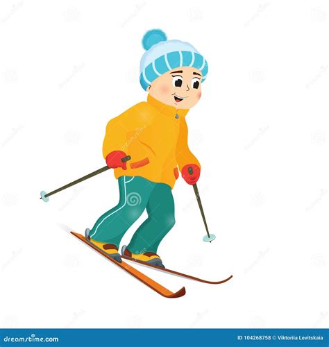 Illustrazione di un bambino che scia felice in montagna
