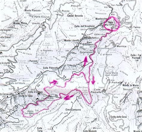 mappa dei Monti della Laga con itinerario suggerito per motoslitta