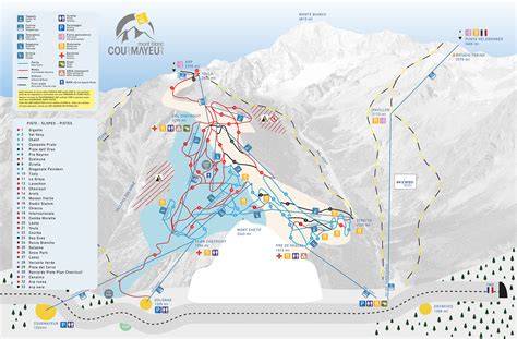 Mappa delle piste da sci di Courmayeur, con indicazione dei settori Val Veny e Plan Chécrouit