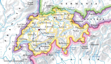 Mappa del Liechtenstein incastonata tra Svizzera e Austria