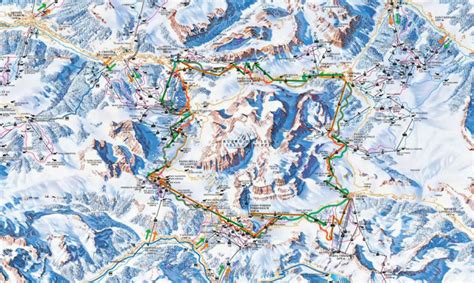 Mappa stilizzata del Sellaronda con i quattro passi e le valli collegate