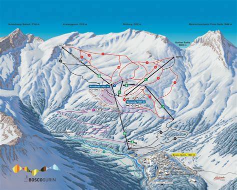 Schema degli impianti di risalita di Bosco Gurin con tipologia e capacità