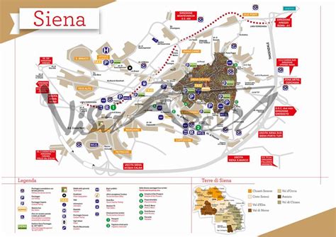 Mappa delle scale mobili e dei parcheggi di Siena