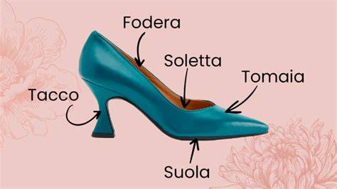 Illustrazione dettagliata delle componenti di una scarpa da alpinismo femminile: tomaia, collarino, intersuola, suola, sottopiede.