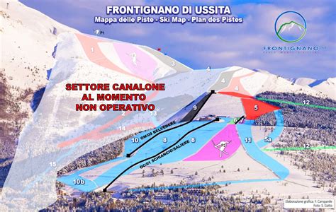 Mappa stilizzata delle piste da sci di Frontignano con indicazione dei sentieri per sci alpinismo