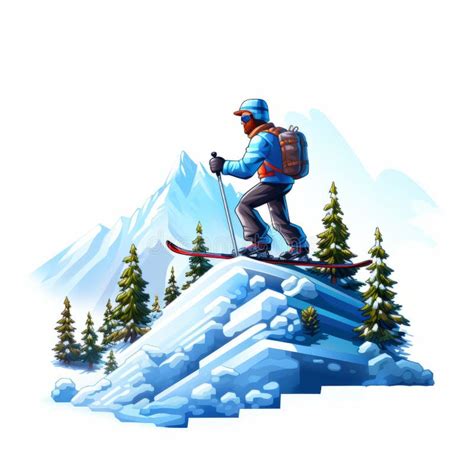 Illustrazione di uno sciatore freeride con uno zaino tecnico da scialpinismo in spalla, sullo sfondo di un paesaggio montano innevato.
