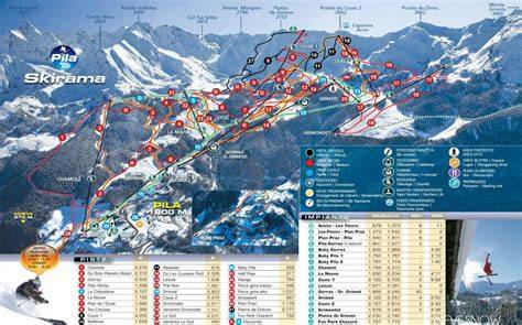 Mappa generale della ski area di Pila con evidenziati gli impianti di risalita e le piste.