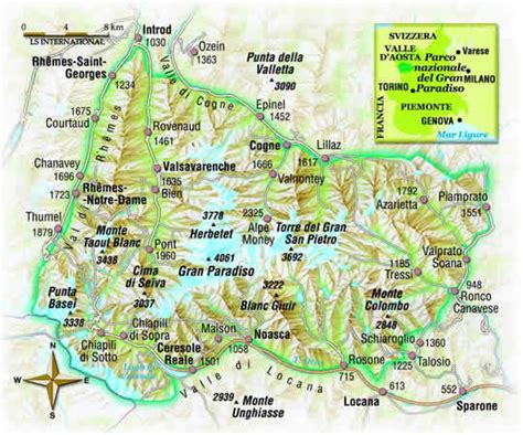 Mappa del Parco Nazionale del Gran Paradiso con evidenziati i percorsi di ciaspolata