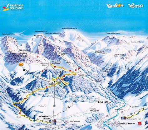 Schema delle piste da sci e degli impianti di risalita del comprensorio Pejo 3000