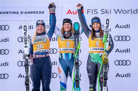 Il podio del SuperG femminile con Elena Curtoni, Kajsa Vickhoff Lie e Asja Zenere