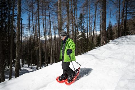 Foto di bambini che indossano ciaspole Junior durante una passeggiata sulla neve