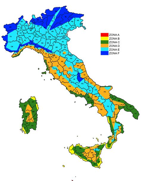 Mappa delle zone climatiche d'Italia per la regolamentazione del riscaldamento