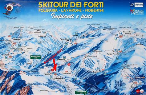 Mappa panoramica dello Ski Tour dei Forti con evidenziate le diverse località sciistiche.
