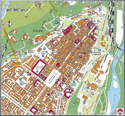 Mappa della città di Cuneo con evidenziata Piazza Europa.