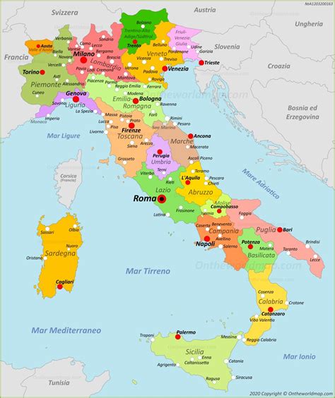 Mappa dell'Italia con evidenziate le principali regioni montane per lo sci