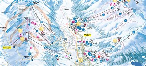 Mappa delle piste da sci di Livigno con indicazione delle due principali aree sciistiche: Mottolino e Carosello 3000