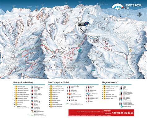 Skirama di Monterosa Ski con i tracciati segnalati in verde per lo sci alpinismo