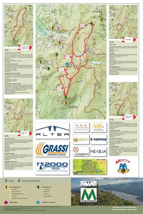 Mappa dettagliata dei sentieri del Mottarone, con indicazione dei dislivelli e delle aree di interesse