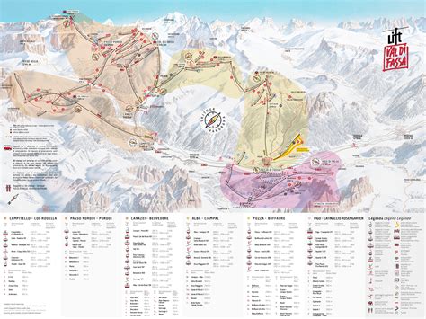 Mappa delle piste della Val di Fassa con indicazione delle diverse aree sciistiche