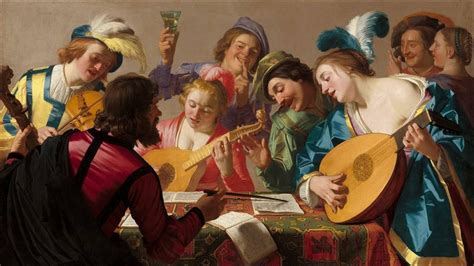 Illustrazione di musicisti rinascimentali con strumenti d'epoca (liuto, flauto, cornamusa)