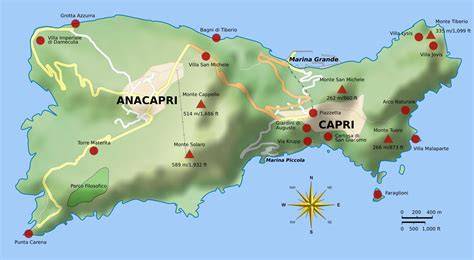 mappa dell'isola di Capri che evidenzia la posizione del Monte Solaro