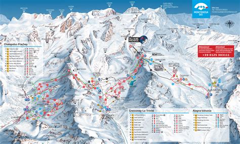 Mappa del comprensorio Monterosa Ski con indicazione delle piste e degli impianti di risalita