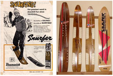 Illustrazione dell'evoluzione dello snowboard: dallo snurfer ai modelli moderni