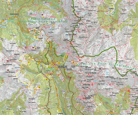 Mappa stradale che indica i collegamenti per San Martino di Castrozza