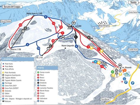 Mappa delle piste sciistiche di Passo Brocon con indicazione dei punti di interesse