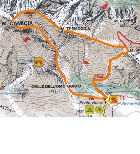 Mappa schematica degli itinerari di salita al Sasso Bianco da diversi punti di partenza