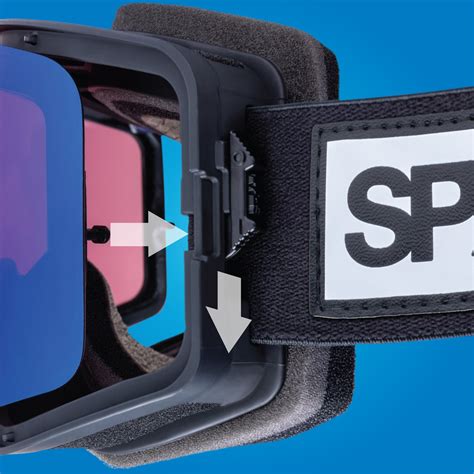 Dettaglio del sistema di aggancio magnetico Deadbolt degli occhiali Spy Snow Marauder