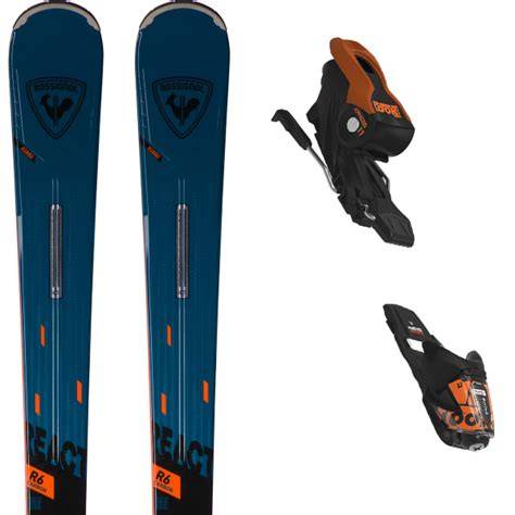 Sci Rossignol React 6 CA con attacchi Xpress 11 GW B83, vista dall'alto con colori blu, nero e arancione