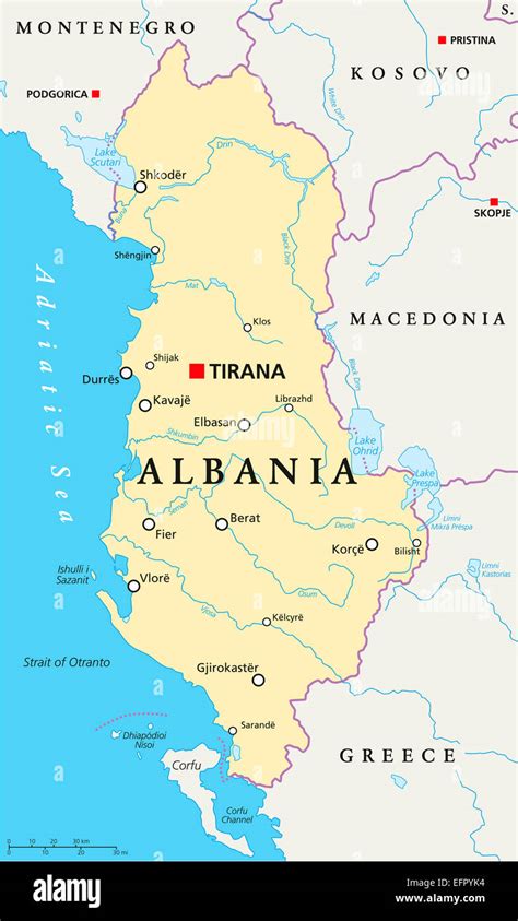 Mappa dell'Albania con evidenziata la capitale Tirana