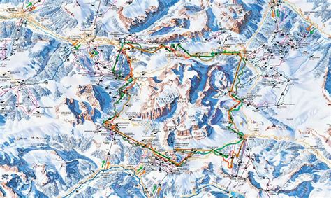 Mappa del percorso Sellaronda con indicazione dei 4 passi.