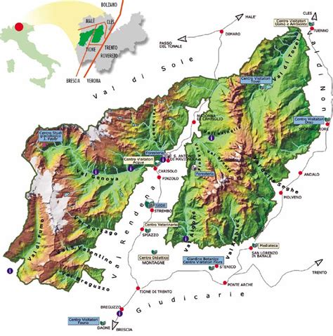 Mappa del Parco Naturale Adamello Brenta con evidenziati i percorsi per il Lago Ritorto e il Giro dei 5 Laghi