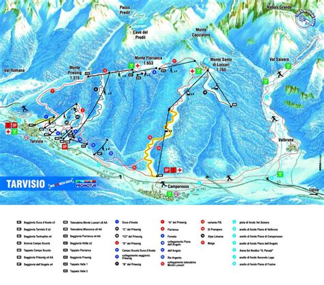 Mappa delle piste da sci del Monte Lussari con indicazione dei livelli di difficoltà