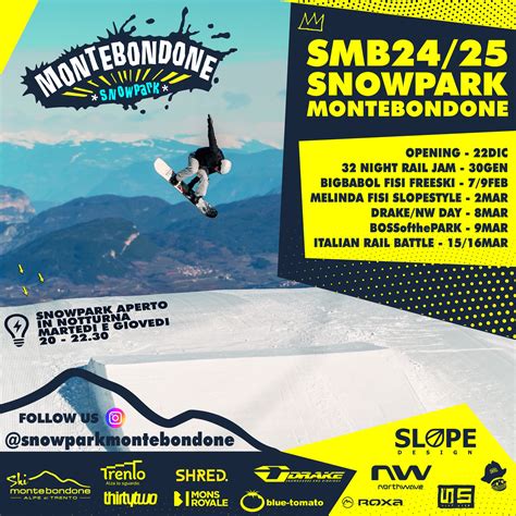 Snowpark di Monte Bondone con diverse strutture per il freestyle