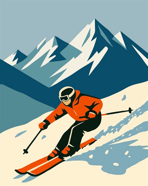 Illustrazione di sciatori che praticano freeride su un pendio innevato con montagne sullo sfondo