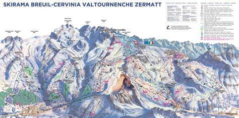 Mappa del comprensorio sciistico di Cervinia con evidenziate le aree per le prime discese di freeride