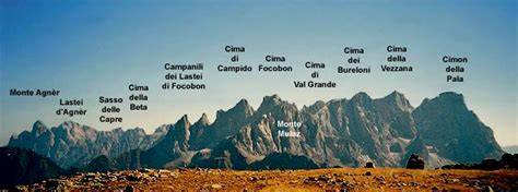 vista panoramica sulle imponenti cime delle Pale di San Martino