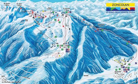 Panoramica del Monte Zoncolan con gli impianti di risalita in funzione