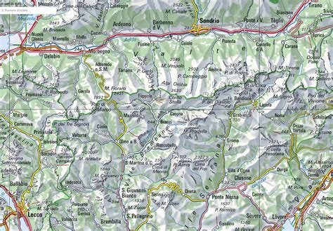 Mappa topografica delle Orobie bergamasche con evidenziato il percorso sul Monte Gardena
