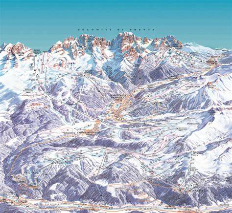 Panoramica delle piste da sci di Madonna di Campiglio con montagne innevate sullo sfondo