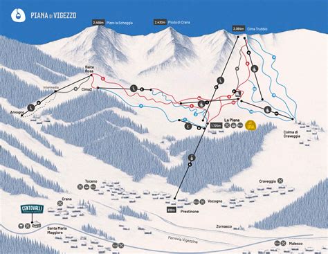 Schema degli impianti di risalita della Piana di Vigezzo con indicazione delle piste