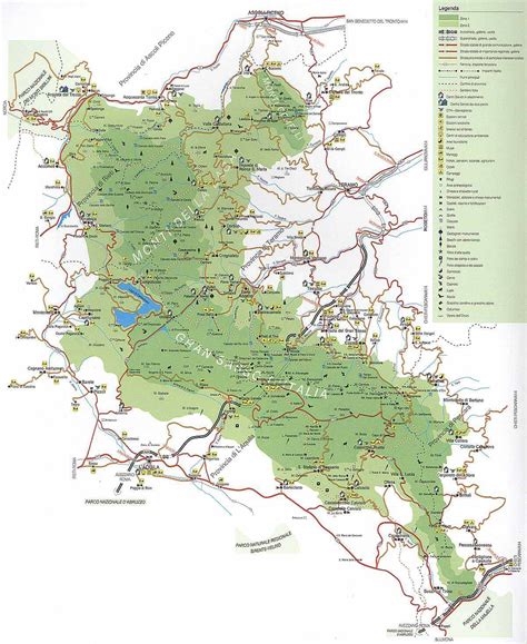 Mappa dei Monti della Laga con indicazione del punto di partenza e del percorso dell'escursione in motoslitta.