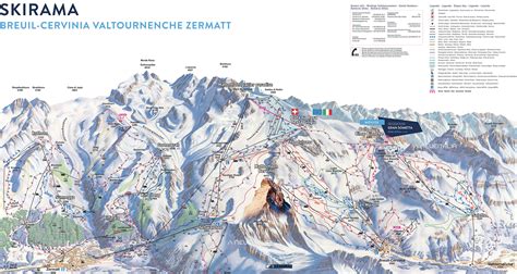 Mappa del comprensorio sciistico Cervinia-Zermatt con indicazione delle piste e degli impianti