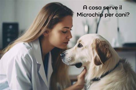 Illustrazione di un cane con un microchip e un simbolo di registrazione.
