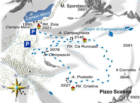 Mappa schematica degli itinerari di ciaspolata attorno al Rifugio Zoia